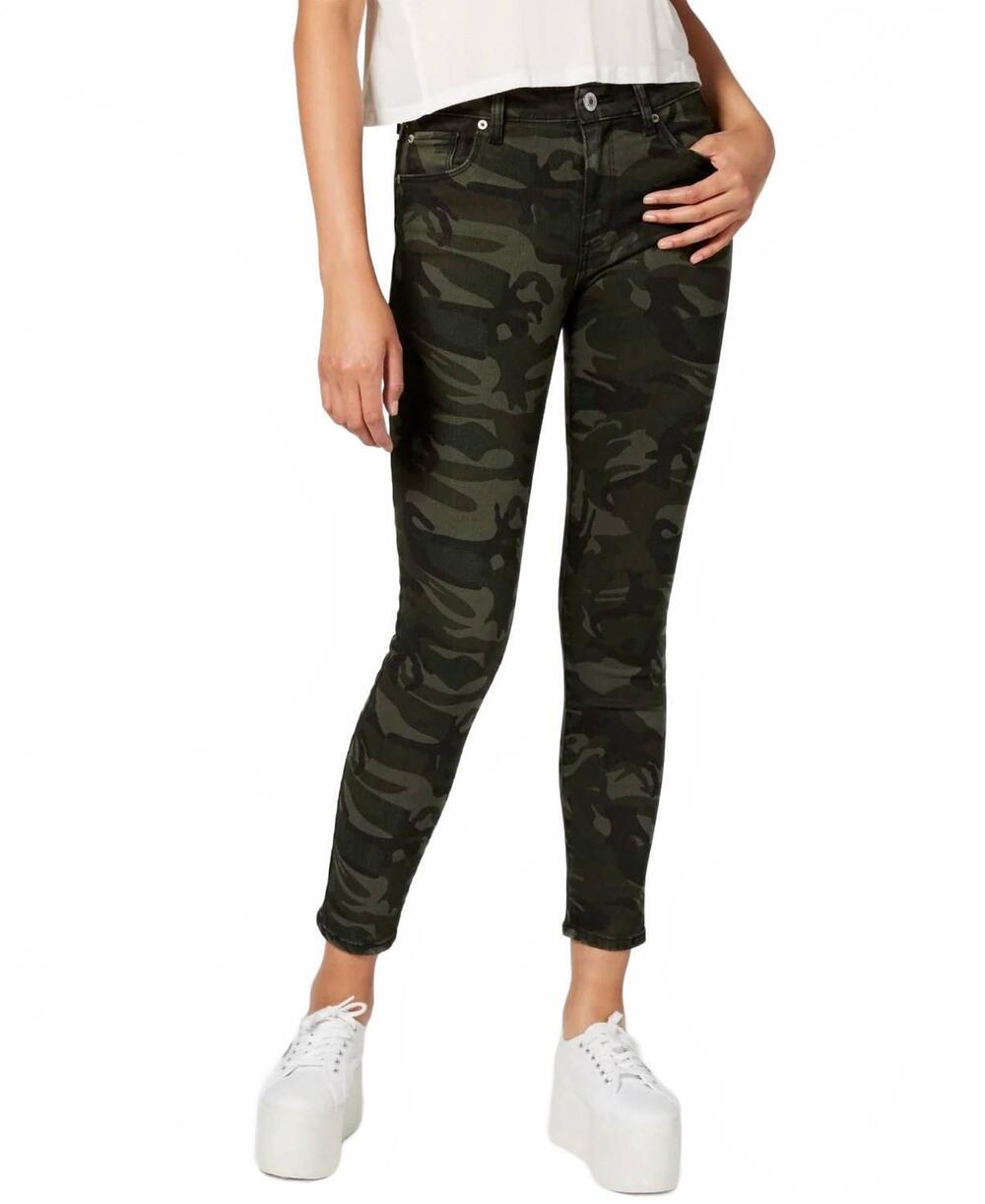 NEW STS BLUE women's ellie camouflage-print ankle skinny jeans in green